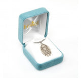 SS St Michael Oval Shield Medal Necklace 20 Inch Chain