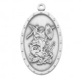 SS St Michael Oval Shield Medal Necklace 20 Inch Chain