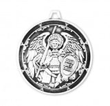 St Michael SS .9" Round Icon Medal Necklace 24" Chain