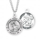 St Sebastian Round SS Wrestling Medal Necklace