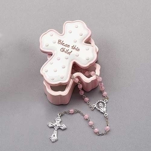 Bless this Child Box With Rosary - Pink