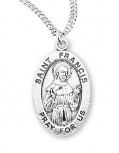 SS St Francis Small Oval Necklace 20 Inch Chain