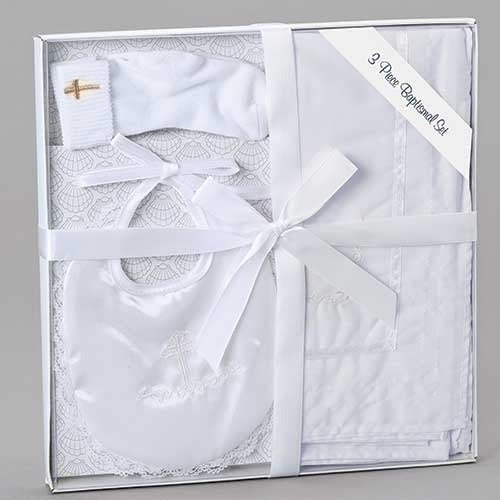 3 Piece Baptism Gift Set, Bib, Blanket, Socks