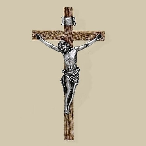 13.25” Carved Resin Crucifix with Antique Silver Corpus
