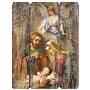 17" Holy Family With Angel Decorative Panel