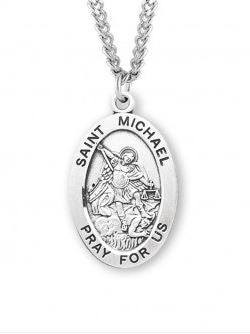 SS St Michael The Archangel Large Oval Medal 24 Inch Chain