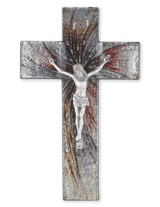 10 " Shimmering Glass Crucifix Pewter Corpus