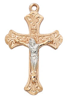 Small Rose Gold SS Tutone Crucifix Necklace