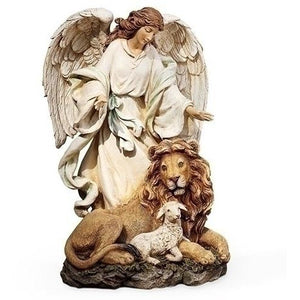 9.25" Angel with Lion & Lamb Statue