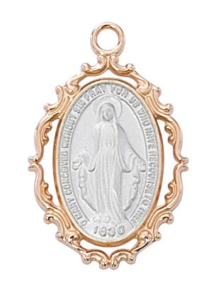 Medium Fancy Rose Gold & Sterling Silver Two Tone Miraculous Medal Necklace