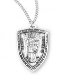 SS .9" St Michael The Archangel Shield Necklace 18" Chain