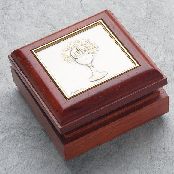 Rosewood First Communion Box with Sterling Silver Top