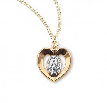 Gold Over Sterling Two-Tone Miraculous Medal 18 Inch Chain