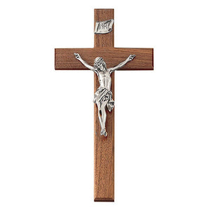 12" Walnut Crucifix, Antique Pewter Corpus