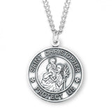Round SS 1.1" St Christopher Medal Necklace 24" Chain
