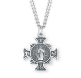 St Benedict SS .9" Maltese Cross Medal Necklace 24" Chain