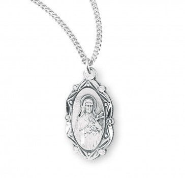 SS St Therese of Lisieux Small Fancy Oval Medal 18 Inch Chain