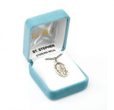 St Stephen SS .9" Small Oval Medal Necklace 20" Chain