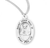 St John Paul II SS .9" Small Oval Medal Necklace 20" Chain