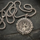 Large Antiqued Pewter St Christopher Compass 20 Inch Chain