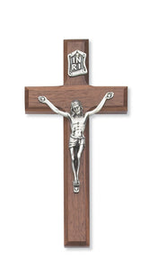 6" Walnut Crucifix Silver Corpus