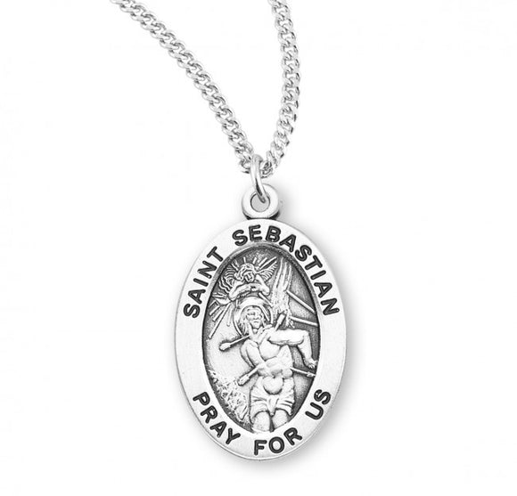 SS St Sebastian Small Oval Necklace 20 Inch Chain