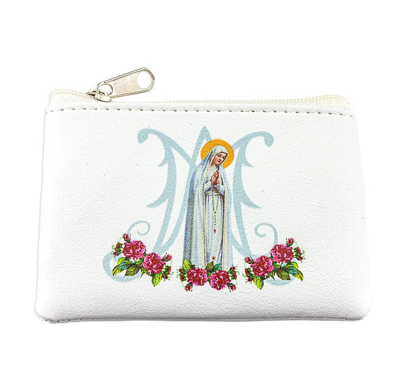 OLO Fatima White Leatherette Rosary Pouch