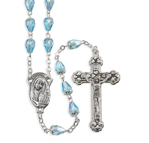 6mm Aqua Tear Shaped Glass Bead Rosary