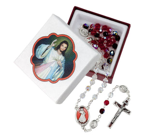 Divine Mercy Tricolor Crystal Bead Rosary