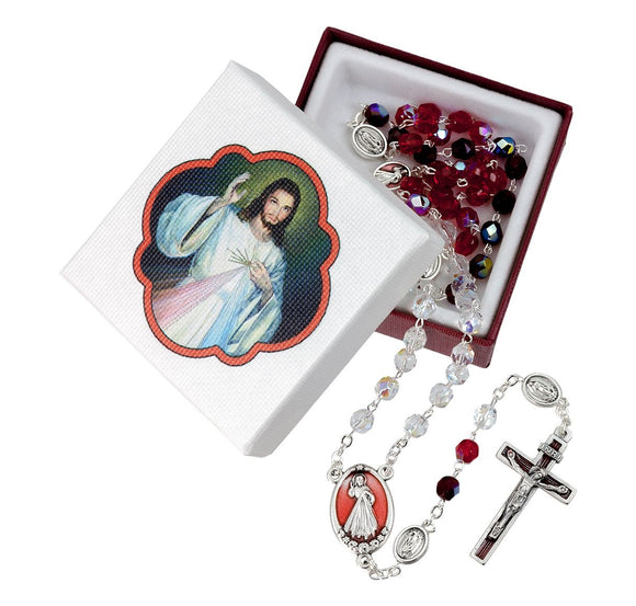 Divine Mercy Tricolor Crystal Bead Rosary