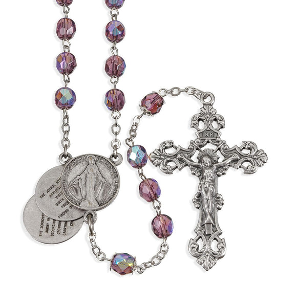 7mm Amethyst Aurora Borealis Rosary with 20 Mysteries Centerpiece