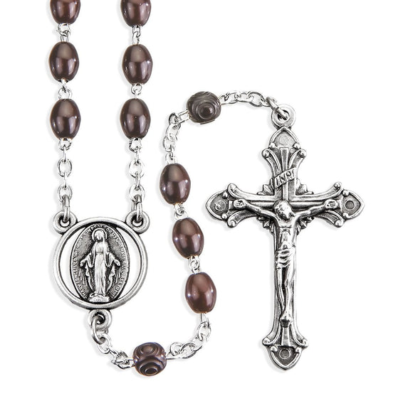 5 x 7mm Brown Oval Wood Bead Rosary
