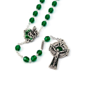 7mm St Patrick Green Enameled Crystal & Silver Rosary