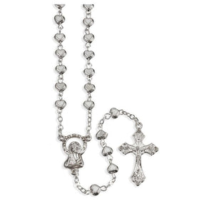 4mm White Epoxied Heart Shaped Bead Rosary