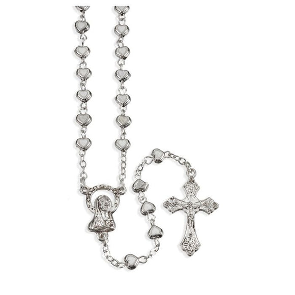 4mm White Epoxied Heart Shaped Bead Rosary