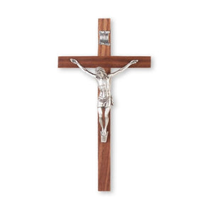 10" Walnut Wood Crucifix Pewter Corpus