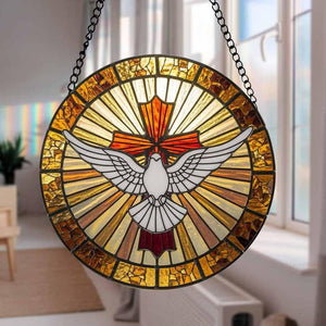 6" Dove and Cross Stained Glass Suncatcher