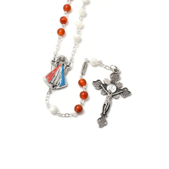 6mm Merciful Jesus Divine Mercy Agate & Mother-of-Pearl Rosary