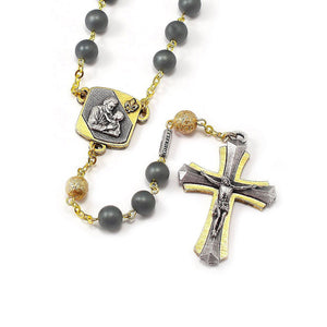 8mm Hematite Gold St Joseph Rosary