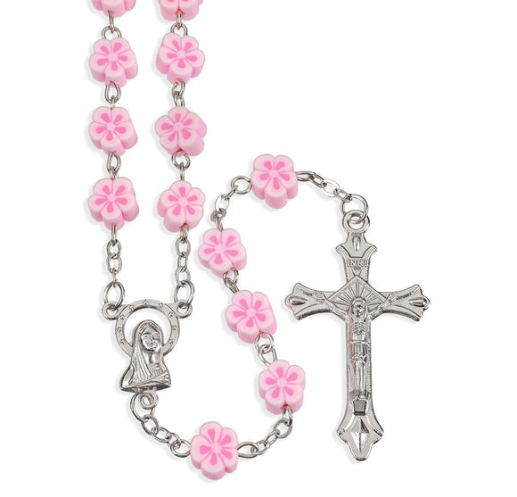 8mm Pink Floral Shaped Bead Rosary