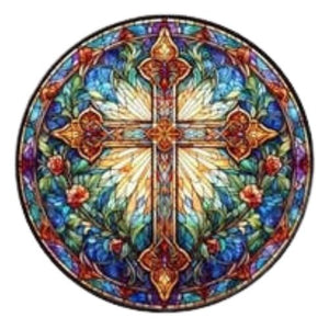 6" Budded Cross Stained Glass Suncatcher