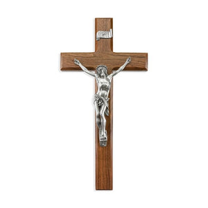 12" Walnut Crucifix with Pewter Corpus