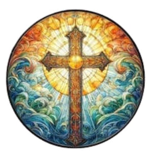 6" Cross with Waves Stained Glass Suncatcher