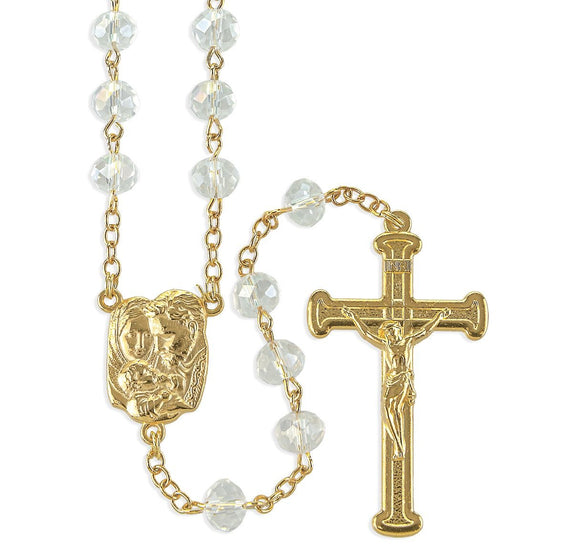 8mm Crystal Glass Bead Gold Tone Rosary