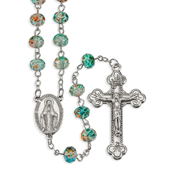6mm Turquoise Faceted Speckled Bead Rosary