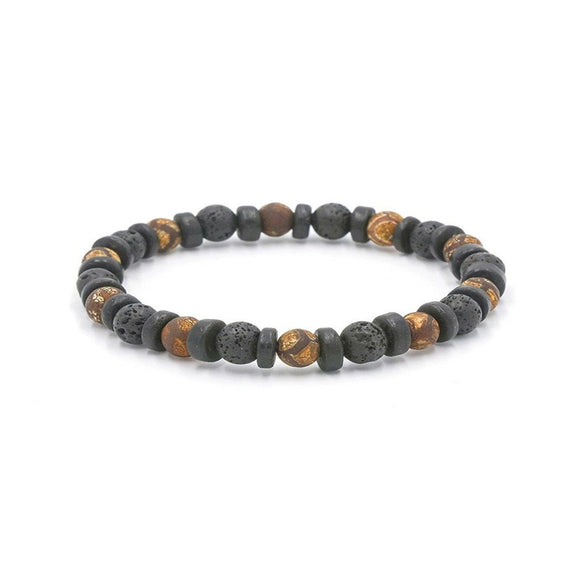 St Michael Men's Brigade Lava Stone Coconut Dzi Agate Bead Bracelet