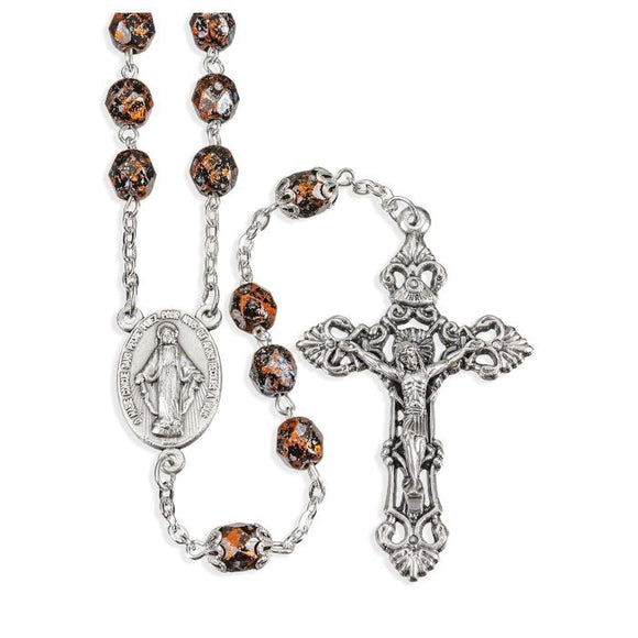 Copper Metallic Glass Fire Polished Bead Rosary