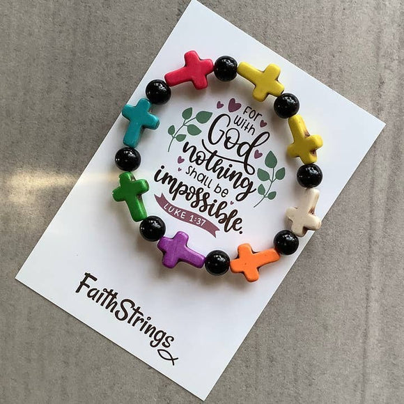 Multicolored Cross Bead Stretch Bracelet