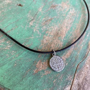 Leather Cord Stainless Steel St Benedict Medal Necklace