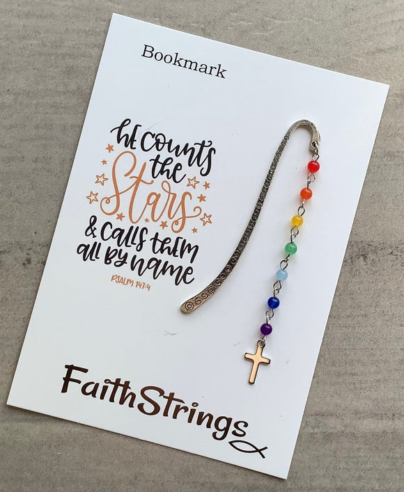 Miniature Metal Multicolored Bead Cross Bookmark